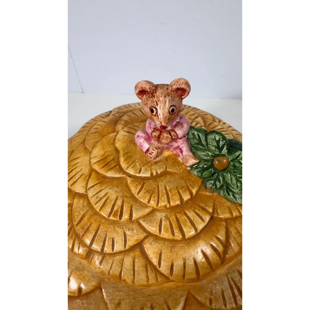 Vintage Ceramic Mouse Cottage Cookie Jar Hand Painted Whimsical Mice House 8in